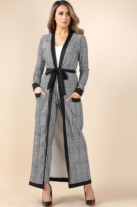 Chelsey Grid Printed Long Jacket 2pc Pants Set Plus