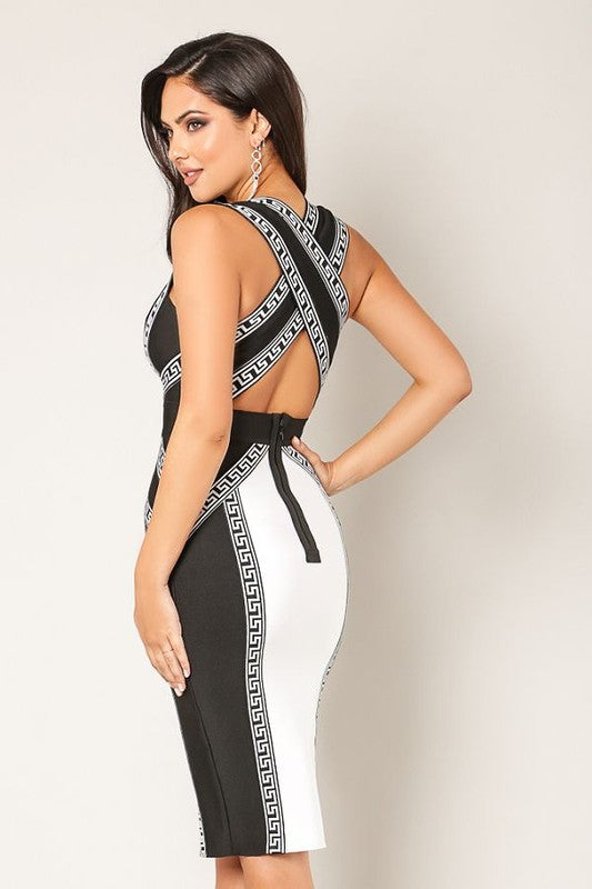 criss cross bandage bodycon dress Black Sleeveless Bandage Dress with Criss-Cross Neckline