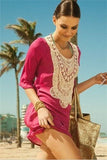 Rosy Lace Neckline Chiffon Beach Shirt