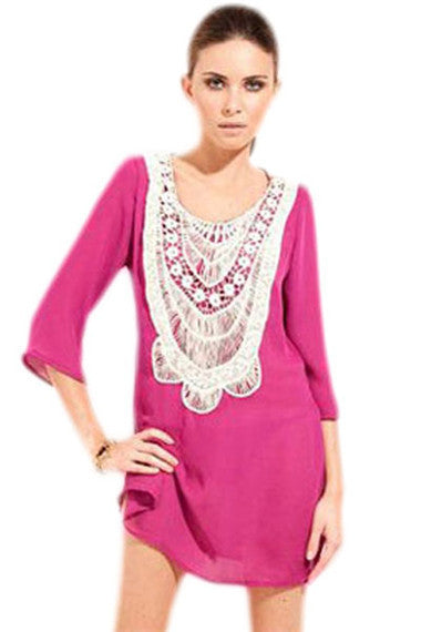 Rosy Lace Neckline Chiffon Beach Shirt